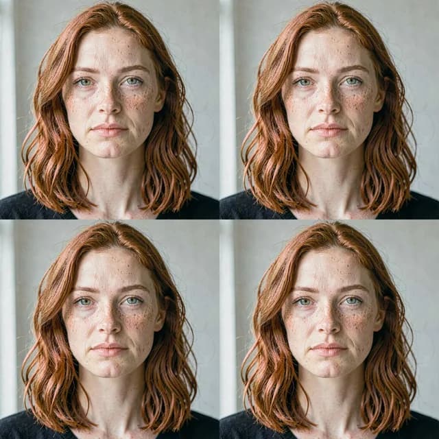The same outfit and room in every frame